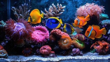 Wall Mural -  A colorful fish tank brimming with assorted corals & anemones