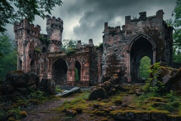 Wall Mural - Crumbling Abandoned castle. Empty hall room. Generate Ai