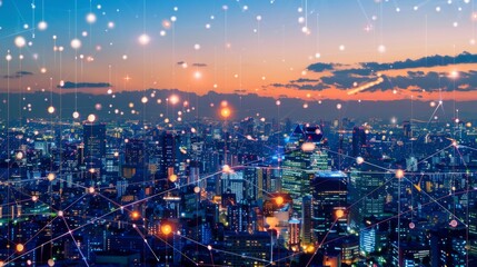 Poster - Smart city and communication network concept. 5G. IoT (Internet of Things). Telecommunication.