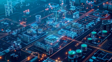Fototapete - Smart industry concept. Automation and data exchange in manufacturing technologies.