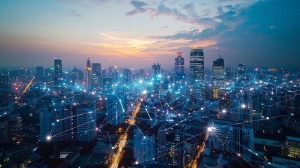 Poster - The modern creative communication and internet network connect in smart city . Concept of 5G wireless digital connection and internet of things future.