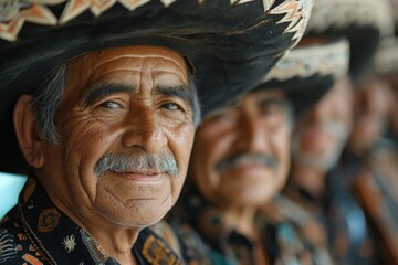 Timeless portrait of a mariachi musician with a genuine smile and an elaborately decorated sombrero