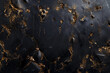 rusty metal surface, At the heart of the composition, a black marble background serves as the foundation for the artwork