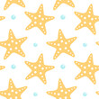Seamless pattern with starfish, vector illustration. Starfish, summer background. Trendy pattern in flat style, design for wrapping paper, wallpaper, stickers, notebook cover.