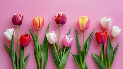 Wall Mural - Celebrate the essence of spring with a high quality photo showcasing Mother s Day Women s Day and vibrant tulips set against a lovely pink background