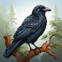 Naklejka na meble Watercolor Raven vector, clipart Illustration, Generative Ai