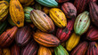 photo of raw fruits with cocoa background,
