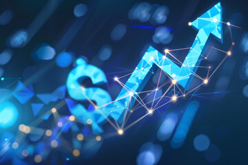 Poster - A blue and white image of a dollar sign and an arrow pointing upwards