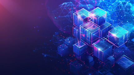 Poster - A blue background with a bunch of cubes in different sizes
