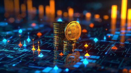 Poster - A stack of coins with a gold coin on top