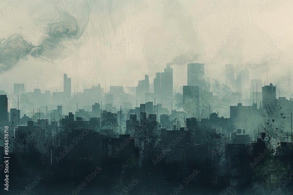 suffocating skyline urban landscape shrouded in smog layers digital ...