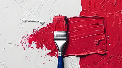 Sticker -   Close-up of paintbrush on red and white wall with paint chips