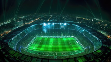 Aerial view of the full stadium at night