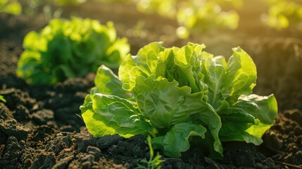 Canvas Print - lettuce growing on a bed close-up