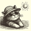cat in sunglasses resting in the sun summer sketch