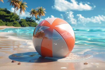 Wall Mural - white and orange ball on the beach background