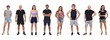 group of men and women wearing shorts on white background