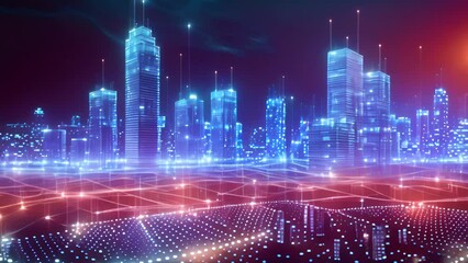 Aufkleber - A vibrant cityscape glows at night, lit up by countless lights from buildings, streets, and vehicles, creating a lively and dynamic urban scene.
