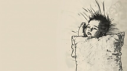 Sticker -   A monochrome illustration of a kid sleeping with a hairdryer on their head