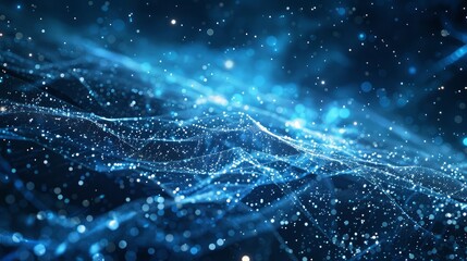 Poster - A blue and white image of a starry night sky with a blue line running through it. The blue line is made up of small dots that create a sense of movement and depth