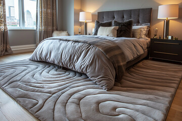 Poster - A plush area rug adding comfort and style to a contemporary bedroom setting.