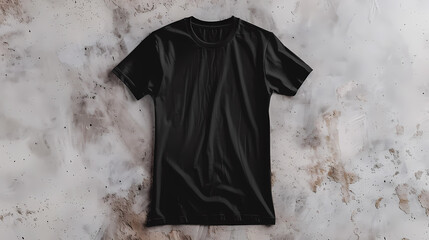 Wall Mural - Black T-Shirt on Textured Gray Surface, black shirt product mockup