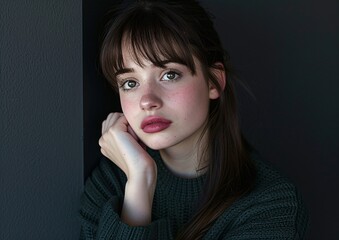 Wall Mural - portrait of a young woman with straight brown hair