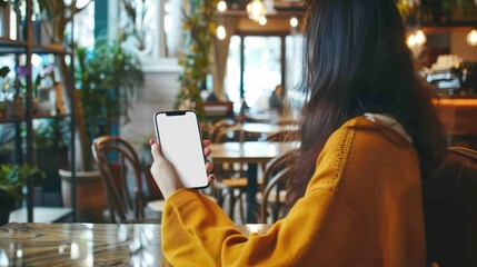 Wall Mural - Mockup image of a woman holding a blank white screen cell phone