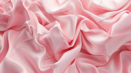 Wall Mural - 3d render, abstract background of folded ribbons layers. Minimalist fashion wallpaper of pale pink silk ruffle