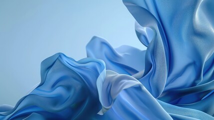 Wall Mural - 3d render, abstract blue background with layers of silk folded drapery, fashion wallpaper with levitating cloth