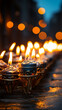 Close-up of Burning Golden Hanukah Candles