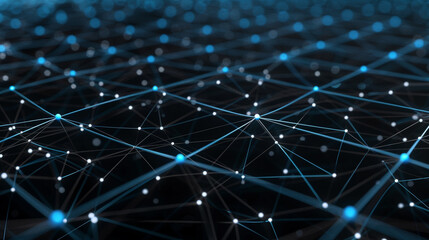 Wall Mural - Futuristic network grid with a black and blue gradient, displaying advanced data exchange and communication channels.