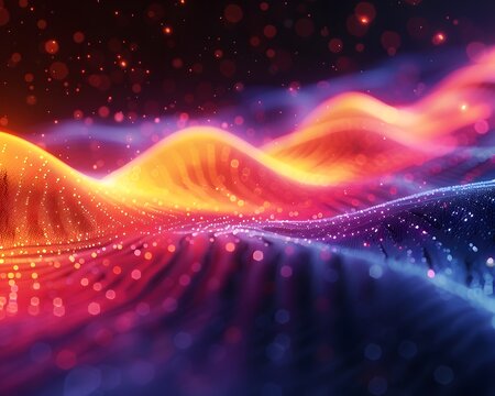 Bright gradient background with colorful grains. It represents a mix of energy, movement, fun and liveliness with the grain of old computer graphics or noisy TV. It has a retro or futuristic feel.
