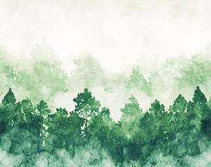 Wall Mural - Abstract green watercolor background with a forest and white space for text