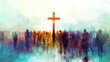 © Ibad - Many people around the cross, christian concept, modern painting