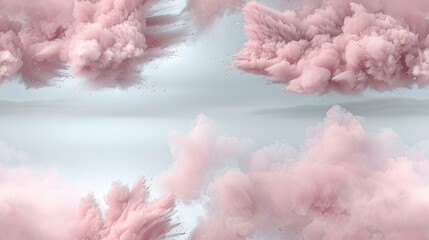 Wall Mural -   A cluster of pink clouds drifting in the sky against a blue background, with a slightly lighter blue sky peeking behind