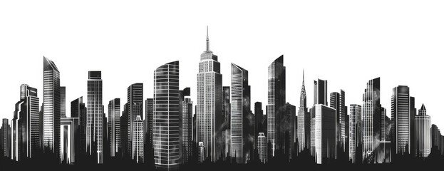 Wall Mural - Stylized city skyline with skyscrapers and high-rise buildings no background elements for clarity Generative AI