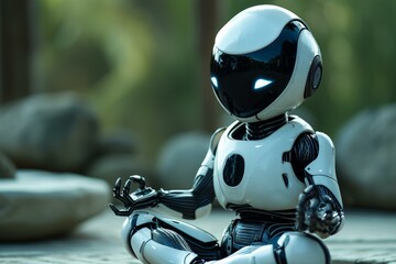 Poster - Tranquil Robot android meditating. Sexy ai. Generate Ai
