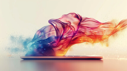 Wall Mural - Laptop with dynamic waves.