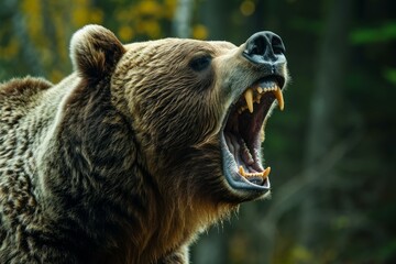 Sticker - Aggressive Angry grizzly roaring. Wildlife predator. Generate Ai