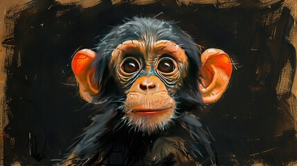 Poster -   A monkey's surprised face painted on a dark canvas