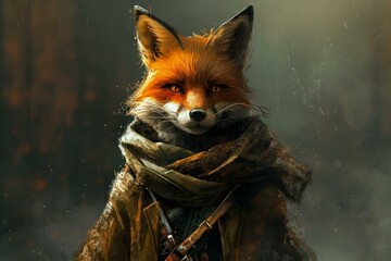 Articulate Anthropomorphic fox wearing noble. Wildlife animal dressed in aristocratic outfit. Generate ai