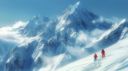 Wall Mural - Two People Standing on Top of a Snow Covered Mountain