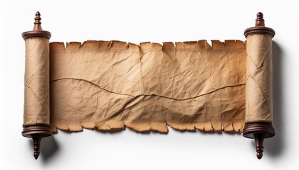 Wall Mural - old mediaeval paper sheet horizontal parchment scroll isolated on white with shadow