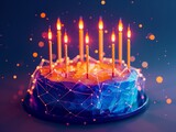 Fototapeta Natura - Neural lowpoly AI futuristic neon network of a birthday cake