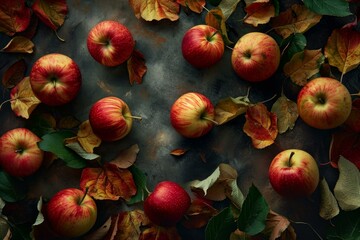 Poster - Shiny Red green apples. Nutrition ripe. Generate Ai