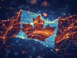 Fototapeta Natura - Neural lowpoly AI futuristic neon network of Canadian flag