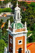 Tower of an old church in the city of Madrid next to the entrance of the Moncloa to the city.