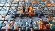© Екатерина Чумаченко - Teamwork and collaboration concept. Wooden big jigsaw puzzles surroundign with business people, conceptual 3d illustration.