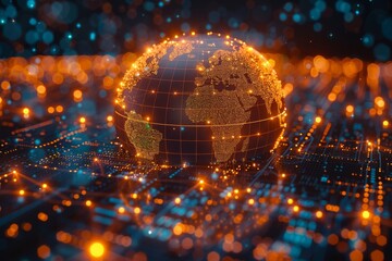 Global network technology concept with a futuristic globe graphic